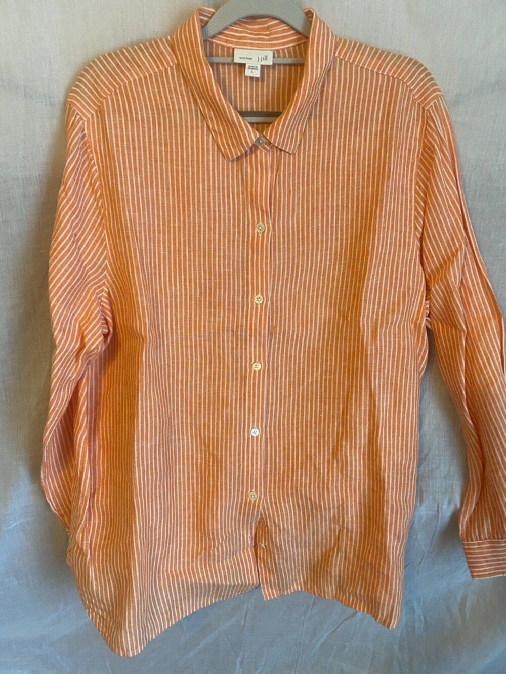 J.Jill Orange Striped Linen Button Front Tunic Top